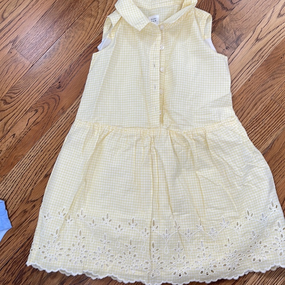 Gap pale yellow gingham eyelet button up dress 4T